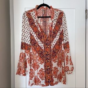 Free People Orange Tunic with Paisley Design